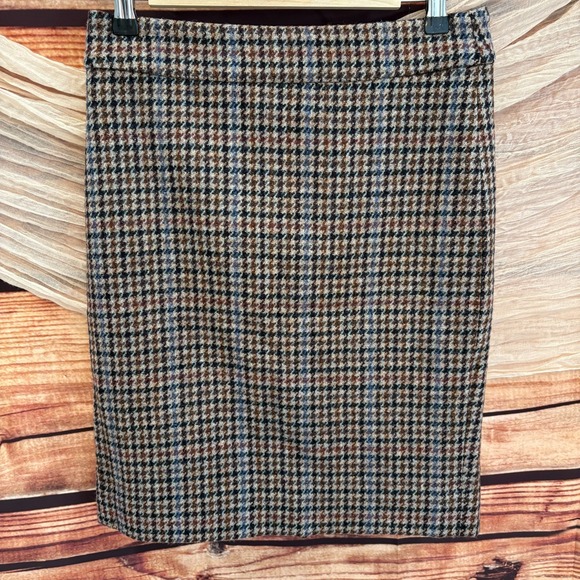J. Crew Dresses & Skirts - J. Crew No. 2 Pencil Black/Tan Multi Houndstooth 100% Wool Blend Skirt Lined Sz2